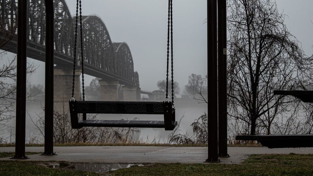 A foggy morning at the Big 4 Pedestrian Bridge in Louisville, Kentucky