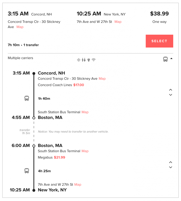 This screenshot shows a detailed breakdown of a Multiple Carrier trip itinerary.