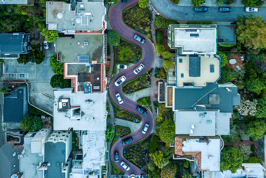 Bird's-eye view of Lombard Street in San Francisco.