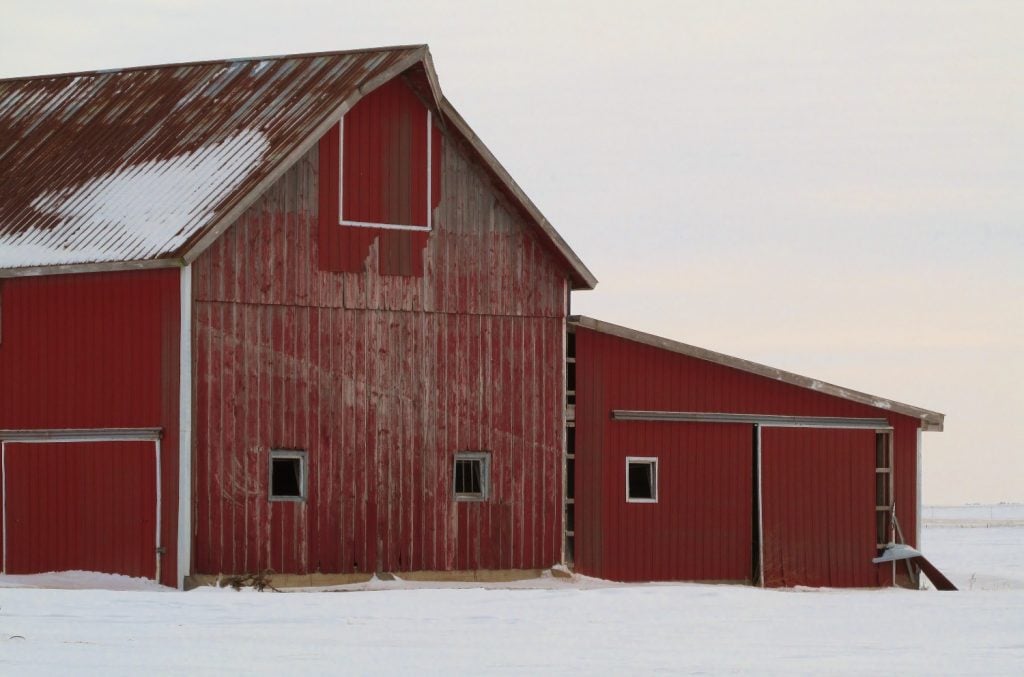 A red barn in winter in Oregon, IL