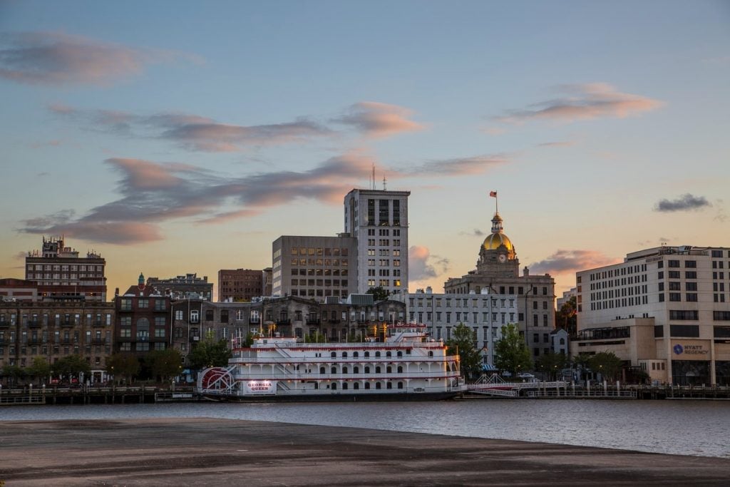 Savannah's skyline with a riverboat