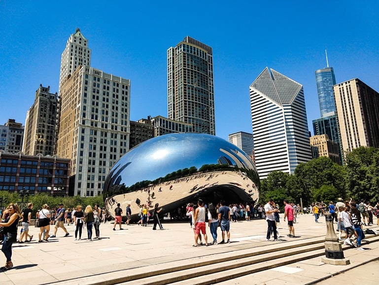 Visitors admiring the Chicago Bean