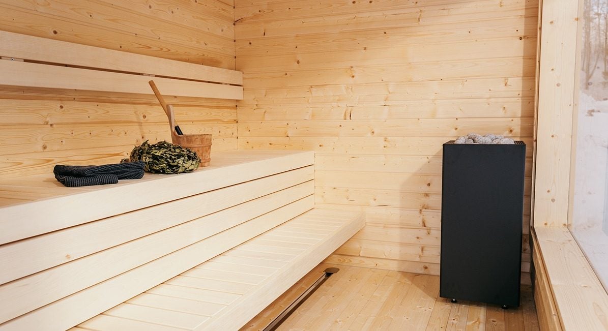 Interior of a wodden sauna without steam