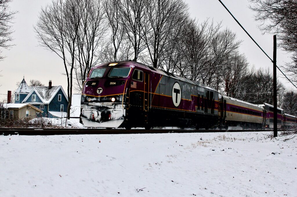 A train in the snow, offering a cheap way to get home for the holidays - Wanderu