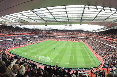 Panoramic photo from the stands in Emirates Stadium.